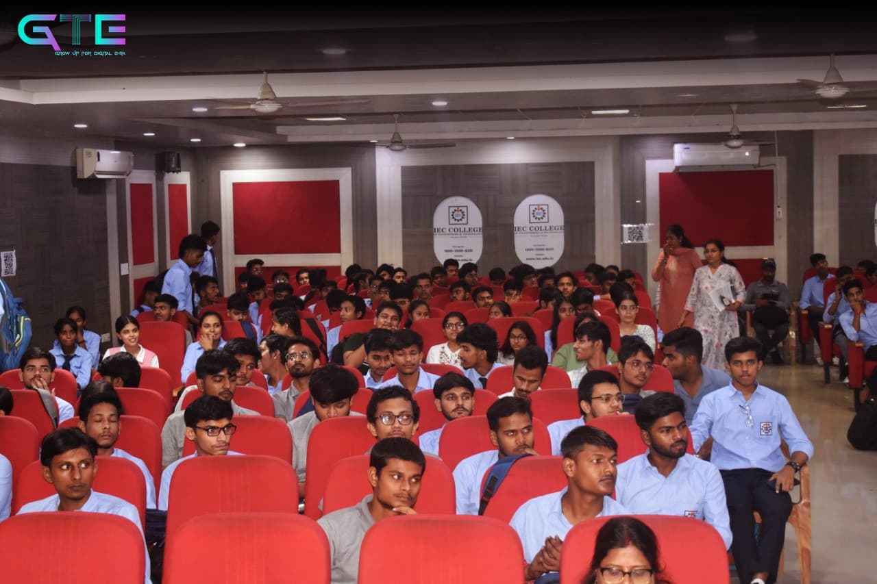 Students at a GrowTechEra workshop in the IEC College of Engineering and Technology auditorium
