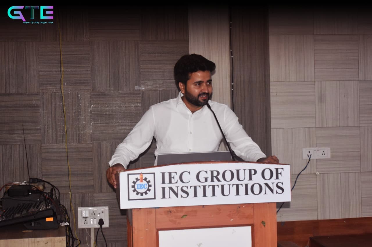 GrowTechEra workshop speakers at IEC Group of Institutions podium